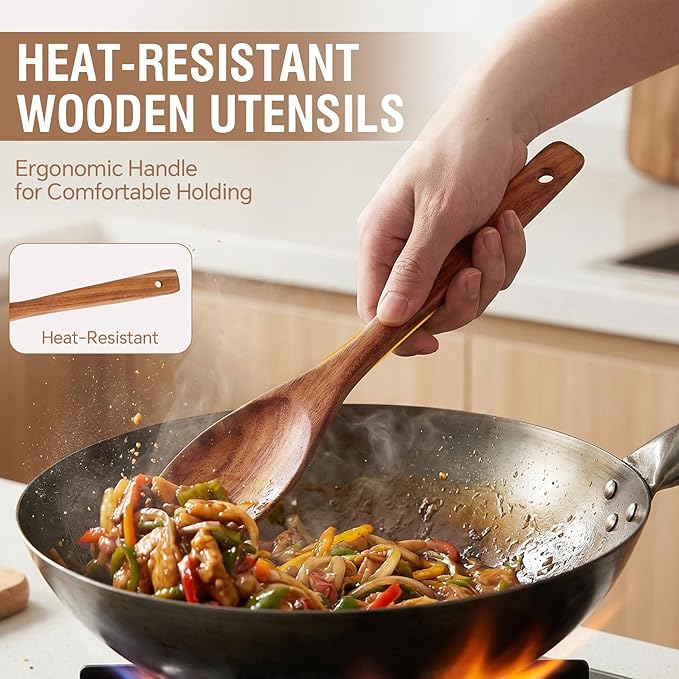 DEBETOOL 6-Piece Acacia Cooking Utensils- Natural Wooden Cooking Spoons for Non-stick & Heat Resistant, Premium Kitchen Wooden Spoon Set for Gift - Image 3
