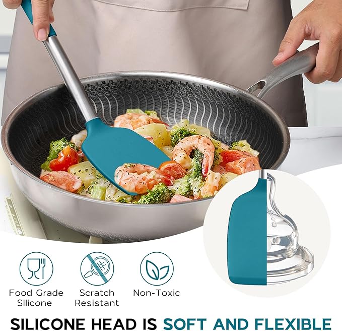 15pcs Kitchen Cooking Utensils Set with Holder, Onader Heat Resistant Silicone Kitchen Utensils Spatula Set with Stainless Steel Handle - Blue - Image 7
