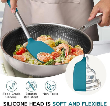 15pcs Kitchen Cooking Utensils Set with Holder, Onader Heat Resistant Silicone Kitchen Utensils Spatula Set with Stainless Steel Handle - Blue - Image 7