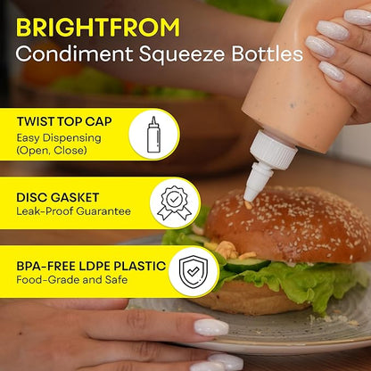 BRIGHTFROM Condiment Squeeze Bottles, 16 OZ Empty Squirt Bottle with Twist Top Cap, Leak Proof - Great for Ketchup, Mustard, Syrup, Sauces, Dressing, Oil, Arts and Crafts, BPA FREE Plastic - 2 PACK - Image 2