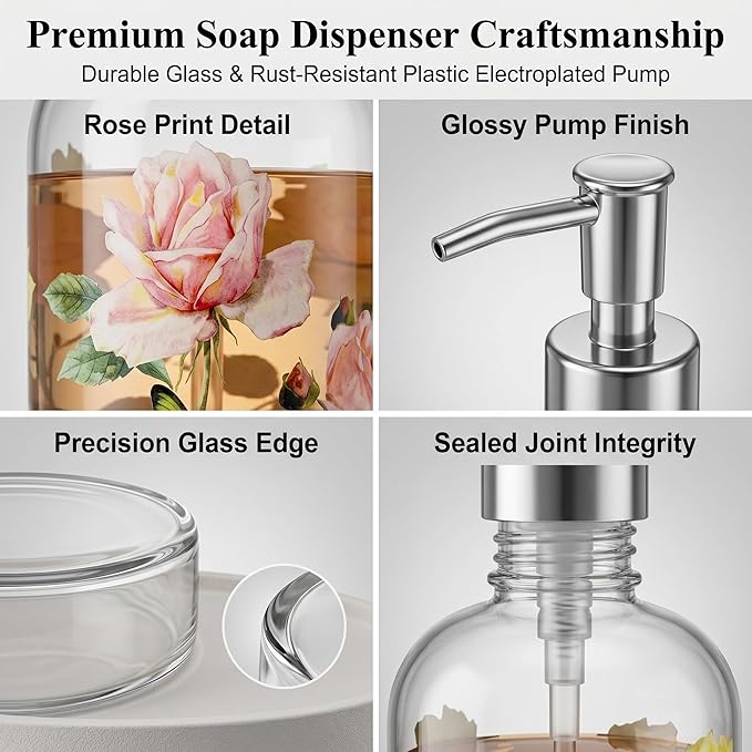 Glass Soap Dispenser Bottle with Pump,Refillable Liquid Hand Dispenser for Bathroom, Kitchen Soap Dispenser 17 oz