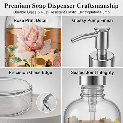 Glass Soap Dispenser Bottle with Pump,Refillable Liquid Hand Dispenser for Bathroom, Kitchen Soap Dispenser 17 oz