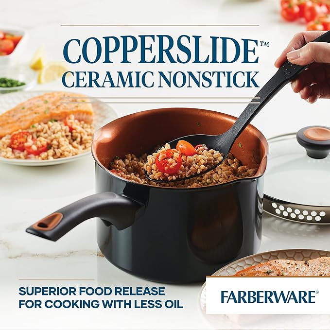 Farberware Glide Nonstick Sauce Pan/Saucepan with Straining and Lid, 3 Quart, (Black) - Image 2