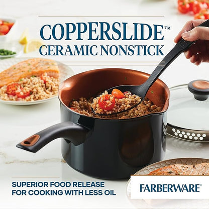Farberware Glide Nonstick Sauce Pan/Saucepan with Straining and Lid, 3 Quart, (Black) - Image 2