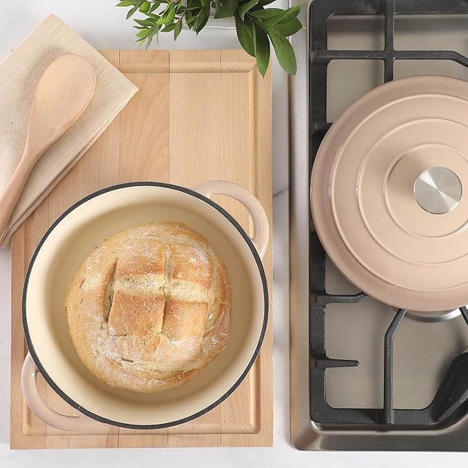 Gibson Home Addlestone 5 Qt Enameled Cast Iron Dutch Oven Pot with Lid – Round, Oven Safe to 500°F, Ideal for Bread Baking & Stews - Gradient Taupe - Image 5