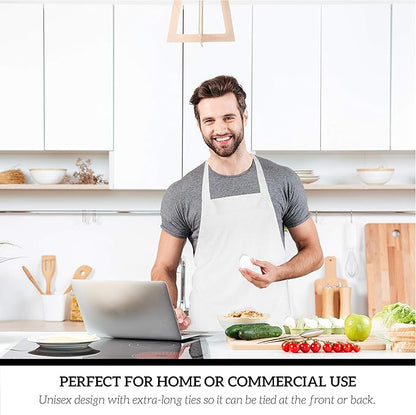 GREEN LIFESTYLE 120 Pack Professional Chef Apron – Grilling Aprons for Men, Waterproof Cooking Apron for BBQ, Work or Restaurant Use, Kitchen Aprons for Women – White, No Pockets - Image 3