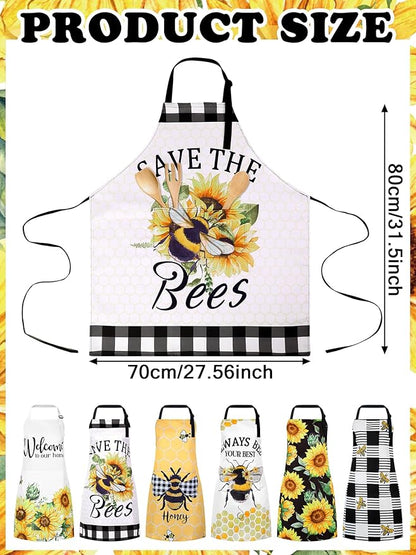 Bencailor 6 Pcs Spring Kitchen Aprons with Pockets Flower Rooster Bee Butterfly Sunflower Summer Aprons Bulk for Women(Yellow, Black, White,Sunflower Bee) - Image 3