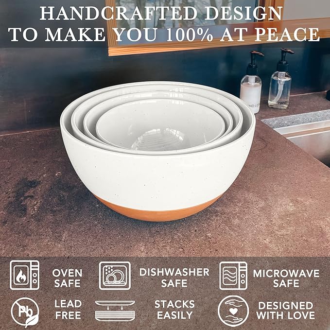 Mora Ceramic Large Mixing Bowls - Set of 2 Nesting Bowls for Cooking, Serving, Popcorn, Salad etc - Microwavable Kitchen Stoneware, Oven, Microwave and Dishwasher Safe - Extra Big 5.5 & 3.6 Qt - White - Image 3