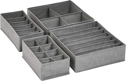 Amazon Basics Dresser Drawer Storage Organizer for Undergarments, Set of 4, Gray | Set of 4 by AmazonBasics