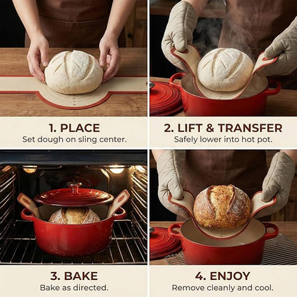 Silicone Bread Sling for Dutch Oven, 2-Pack Non-Stick Reusable Baking Mats with Long Handles, Easy to Clean, Ideal for Sourdough Bread Transfer & Baking - Image 6
