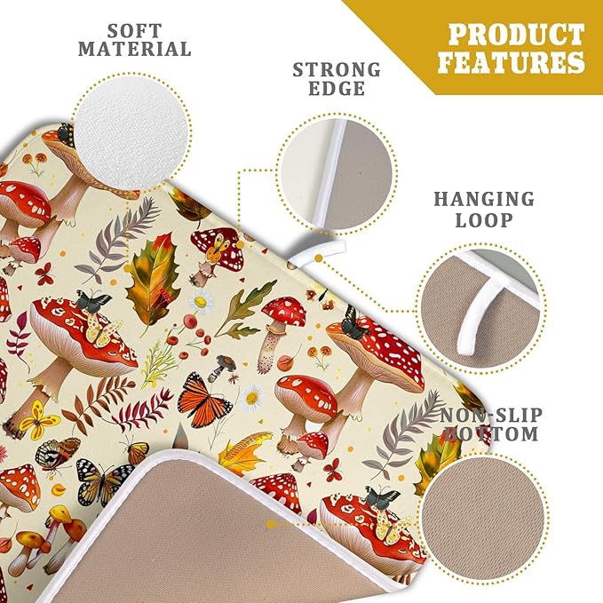 Forest Mushroom Dish Drying Mats Wild Plant Butterfly Kitchen Sink Rack Mats 16 X 18 Inch - Image 4