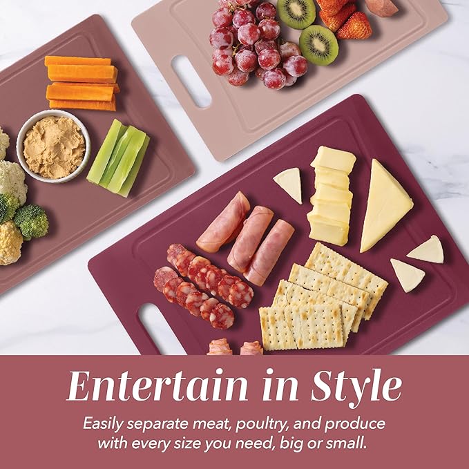 COOK WITH COLOR Non-Slip Cutting Board Set – Kitchen Essentials with Easy Grip Handle for Meat, Veggies, and Fruits, 4 Cutting Boards, Rose - Image 6