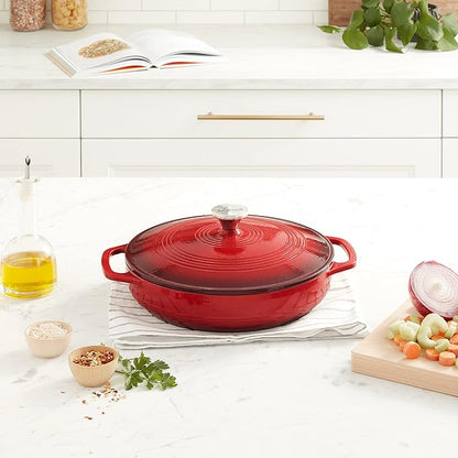 Lodge Essential Enamel Braiser - Refrigerator- & Oven-Safe up to 500° F - Heat-Retaining, Induction-Safe & PFAS-Free Enamel Cookware - 3.5 Quart, Island Spice Red - Image 6