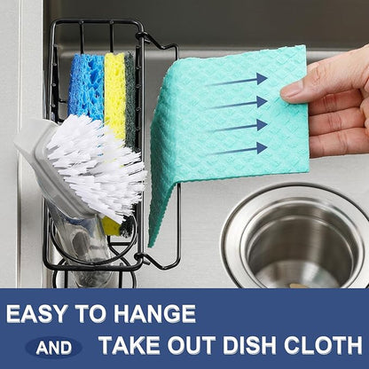 3-In-1 Sponge Holder for Kitchen Sink, 2 Type Suspension Options (Suction Cups & Adhesive Hook), Hanging Sink Caddy Organizer Rack - Sponge, Dish Cloth, Brush, Scrubber, 304 Stainless Steel - Black - Image 4