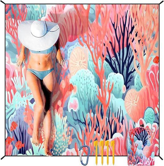HIHOHO Beach Blanket Waterproof Sandproof Extra Large Beach Mat 79" X 83"/120"x108"for 1-8 Adults Quick Drying Durable Outdoor Picnic Mat for Beach Travel Camping Hiking