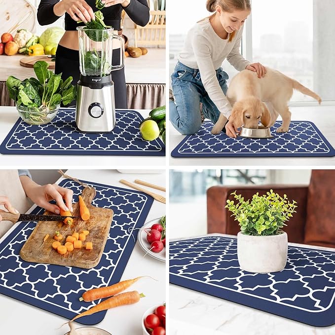WISELIFE Dish Drying Mat Super Absorbent Drying Mat Large Dish Drying Mats for Kitchen Counter Easy Clean Dish Mat Kitchen Drying Mat18"x 28" Stylish Blue - Image 6