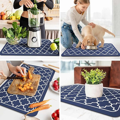 WISELIFE Dish Drying Mat Super Absorbent Drying Mat Large Dish Drying Mats for Kitchen Counter Easy Clean Dish Mat Kitchen Drying Mat18"x 28" Stylish Blue - Image 6