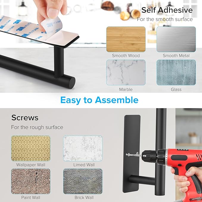 2nd Gen Paper Towel Holder Under Cabinet No Drilling, [More Sturdy] Self Adhesive or Drilling Paper Towel Holder Wall Mount for Kitchen, RV, [Fit Mega Paper Towel Roll] SUS304 Stainless Steel - Image 4