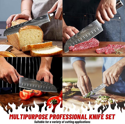 7-Piece Kitchen Knife Set with Magnetic Block - High Carbon Stainless Steel, Hand-Forged, Dishwasher Safe - Professional Knives Set with Block, Versatile Knife Sets for Kitchen
