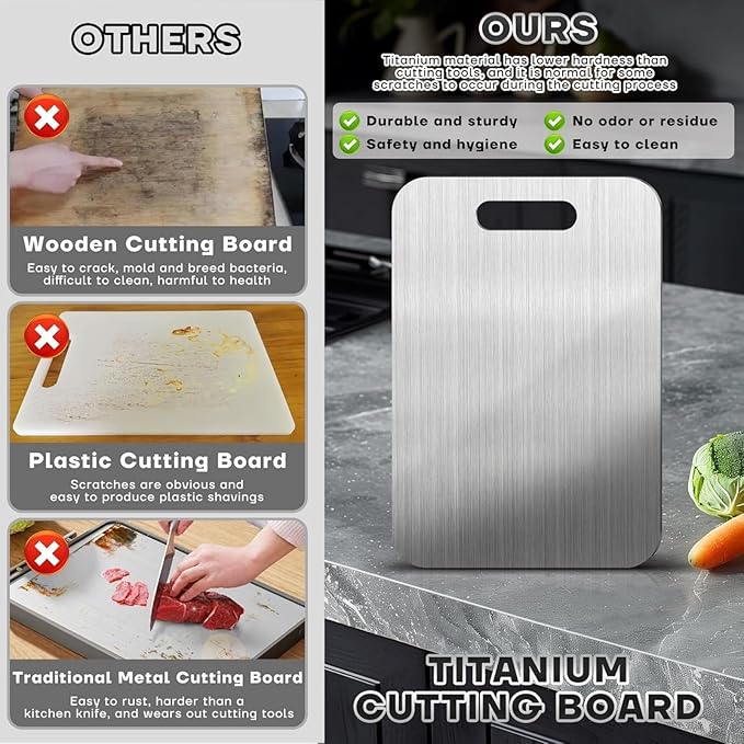 Titanium Cutting Board - 2026 New 100% Pure Titanium Cutting Boards, Food-Grade,Non-Slip Surface, Dishwasher Safe, Elegant Serving Tray, for Charcuterie, Meat, Vegetables, Easy Clean, 9.5"x5.9" - Image 5