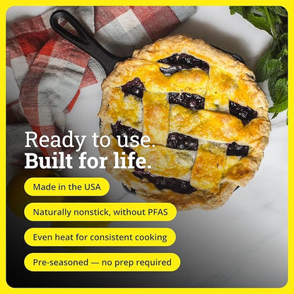 Lodge Seasoned Cast Iron Skillet 9 Inches - PFAS-Free, Non-Toxic Cookware - Use with an Oven, Stove, Grill, or Campfire - Naturally Non-Stick & Oven Safe