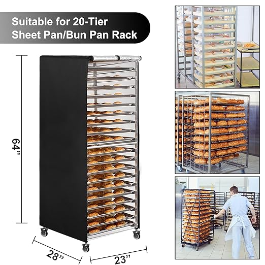 Black 20tier Sheet Pan Rack/Bun Pan Rack Cover With Vents, 23"X28"X64" Bakery Single Rack Covers, Waterproof and Dustproof - Image 5