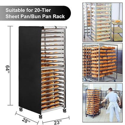 Black 20tier Sheet Pan Rack/Bun Pan Rack Cover With Vents, 23"X28"X64" Bakery Single Rack Covers, Waterproof and Dustproof - Image 5