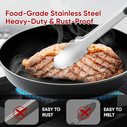 Stainless Steel Tongs Set, Food Grade Stainless Steel Kitchen Tongs, Heat Resistant 600 Degrees, for Cooking, BBQ Barbecue, Grilling, Buffet, Serving (7"+9"+12") - Image 2
