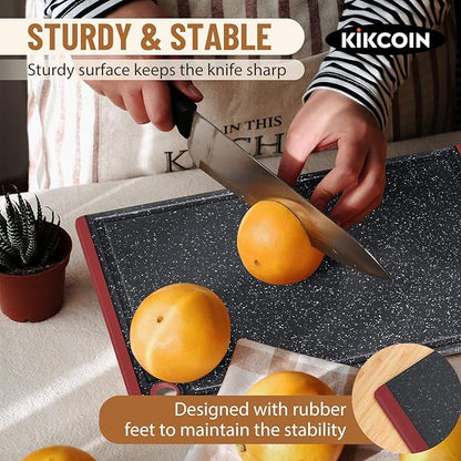 Kikcoin Plastic Cutting Boards for Kitchen, 3-Piece Large Cutting Board Set Dishwasher Safe Chopping Boards with Non-slip Feet and Juice Grooves, Red - Image 4