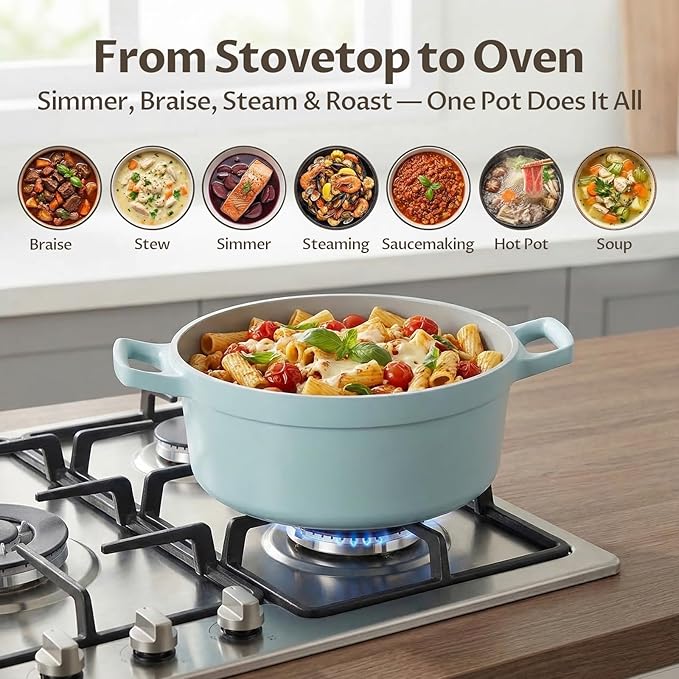 BEZIA 5.7 Quart Nonstick Ceramic Stock Pot with Lid for Family Cooking, Induction Cooking Pot with Smart-Vent Braising, Easy Cleanup, Perfect for Side Dishes, Daily Meals & Camping