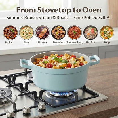 BEZIA 5.7 Quart Nonstick Ceramic Stock Pot with Lid for Family Cooking, Induction Cooking Pot with Smart-Vent Braising, Easy Cleanup, Perfect for Side Dishes, Daily Meals & Camping