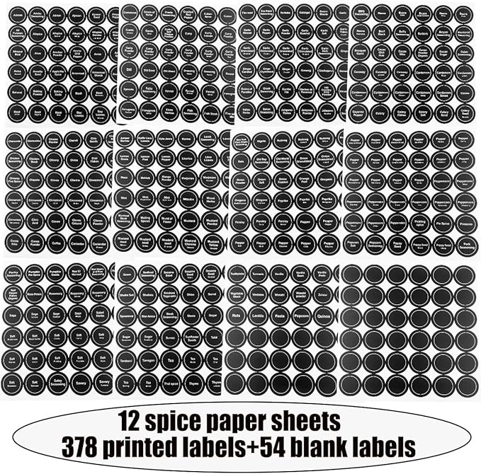 Spice Labels, 432Pcs Spice Labels Stickers 1.4in Waterproof Adhesive Round Preprinted Spice with Blank Label Black Tear Resistant Sticker for Kitchen Jars Caps Food Containers Spice Organizers - Image 4