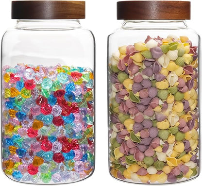 Glass Coffee Jars Spice Jar Round Storage Canister with Wooden Lid Clear Glass Food Jar for Pantry Sugar Tea Coffee Bean Spice Nuts Cookies Bath Salts (2300ml/77oz-2PACK(with spoon) - Image 5