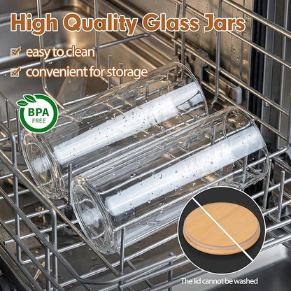 Moretoes 3 Pack 2qt Round Glass Storage Containers with Bamboo Press Lids, Large Airtight Food Storage Jars for Pantry, Flour, Sugar, Dry Goods