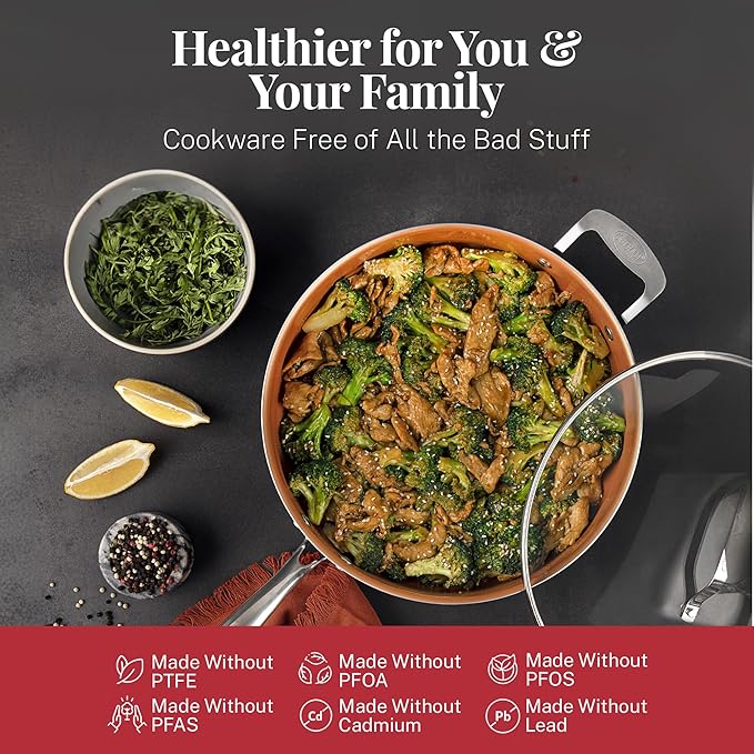 Gotham Steel 20 Pc Pots and Pans Set Nonstick Cookware + Bakeware Set, Complete Ceramic for Kitchen, Non Stick with Lids, Dishwasher / Oven Safe, Toxic - Red - Image 3