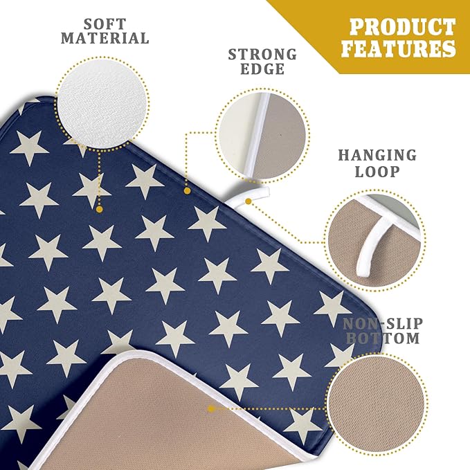 Patriotic July of 4th Blue Star Dish Drying Mat for Kitchen Counter 16x18 Memorial Independence Day Absorbent Reversible Microfiber Drying Mats Kitchen Countertop Protector Dishes Drainer Pad - Image 4
