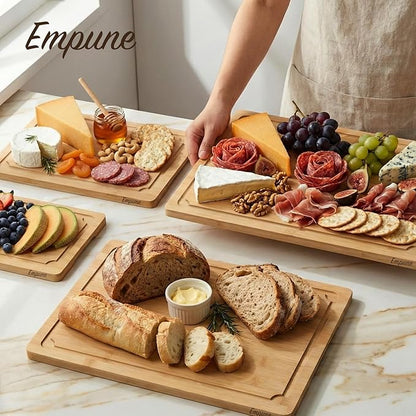 Extra Large Cutting Board Set of 4, Bamboo Cutting Boards for Kitchen with Juice Groove and Handles Kitchen Chopping Board for Meat Cheese board Heavy Duty Serving Tray, Empune - Image 7