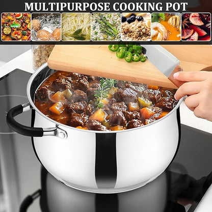 E-far 6 QT Stainless Steel Pot, Stock Cooking Pot with Visible Lid for Simmering Soup Pasta, Tri-Ply Thick Base for Induction Gas, Dual Silicone Handles for Heat Proof, Non-Toxic & Dishwasher Safe - Image 5