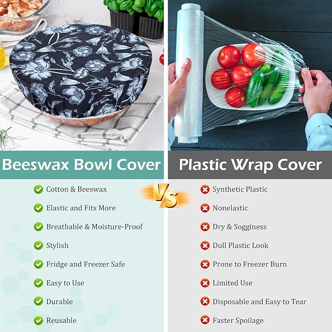 5-Size Reusable Beeswax Bowl Covers for Bread Proofing, Cotton Cloth Flexible Beeswax Wraps for Food Storage(Iris Floral) - Image 7
