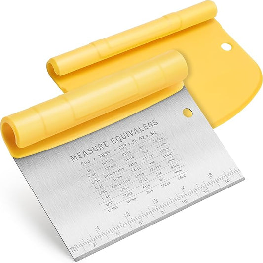 Urbanstrive Bench Scraper for Baking, Stainless Steel Dough Cutter and Scraper Tool Kitchen, Kitchen Scraper Food Scraper Tool Pizza Cutter Food Chopper, Multi-Purpose Kitchen Gadgets, Yellow by Urbanstrive