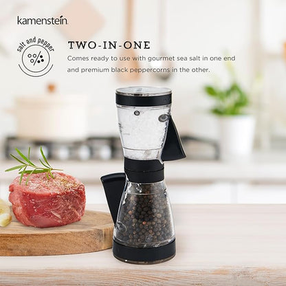 Kamenstein 5117018 One-Handed 2-in-a-1 Dual Salt and Pepper Grinder - Adjustable and Refillable, 8-Inch