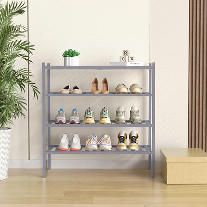 ROMGUAR CRAFT 4 Tier Bamboo Shoe Rack for Closet Free Standing Wood Shoe Shelf for Entryway Small Space Stackable 27"x11"x26" (Grey) - Image 2