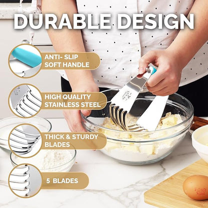 Zulay Kitchen Dough Blender Top Professional - Stainless Steel Pastry Cutter, Heavy Duty Dough Cutter With Blades, Pastry Blender And Butter Cutter - Pastry Cutter For Baking (Blue) - Image 4