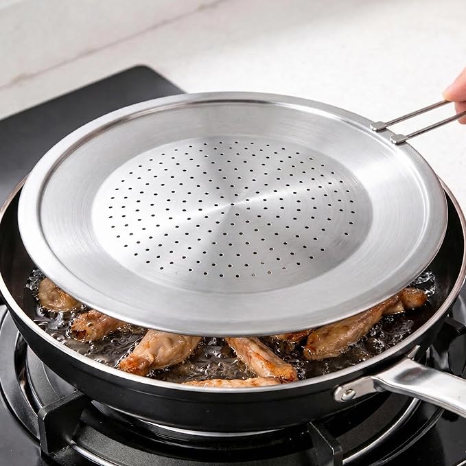 Stainless Steel Splatter Screen Lid, Oil Splash Guard with Steam Vent Holes, Long Handle, Frying Pan Cover, 12.6 in (32 cm) - 1ea - Image 6