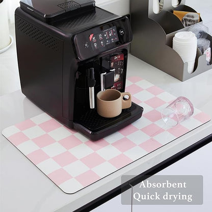 Ohocut Checkered Dish Drying Mat for Kitchen Counter, Coffee Bar Station Accessories, Retro Cute Aesthetic Girly Women Modern Absorbent Drainer Mat Kitchen Drying Mat Easy Clean, Pink 16" x 24" - Image 4