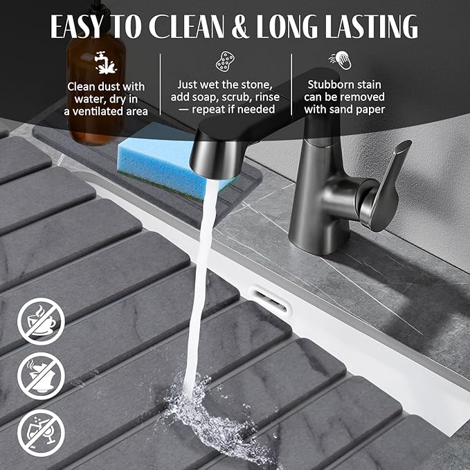 2 PCS Extra Large Stone Dish Drying Mat for Kitchen Counter, 28"×16" Marble Dish Drying Mat with 8"x 4" Coasters, Non - Slip Collapsible Absorbent Stone Dish Drying Mat for Multi - Purpose - Image 6