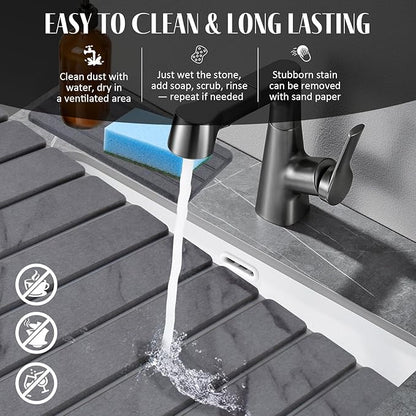 2 PCS Extra Large Stone Dish Drying Mat for Kitchen Counter, 28"×16" Marble Dish Drying Mat with 8"x 4" Coasters, Non - Slip Collapsible Absorbent Stone Dish Drying Mat for Multi - Purpose - Image 6