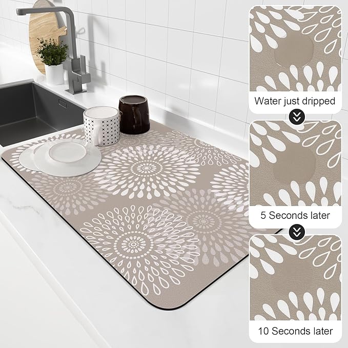 LuxStep Dish Drying Mat Super Absorbent Kitchen Counter Mat Rubber Backing Draining Mat Easy to Clean Kitchen Accessories Dish Rack Pad for Dishes, Utensils, Countertops, Sinks 16" x 24" Khaki - Image 4