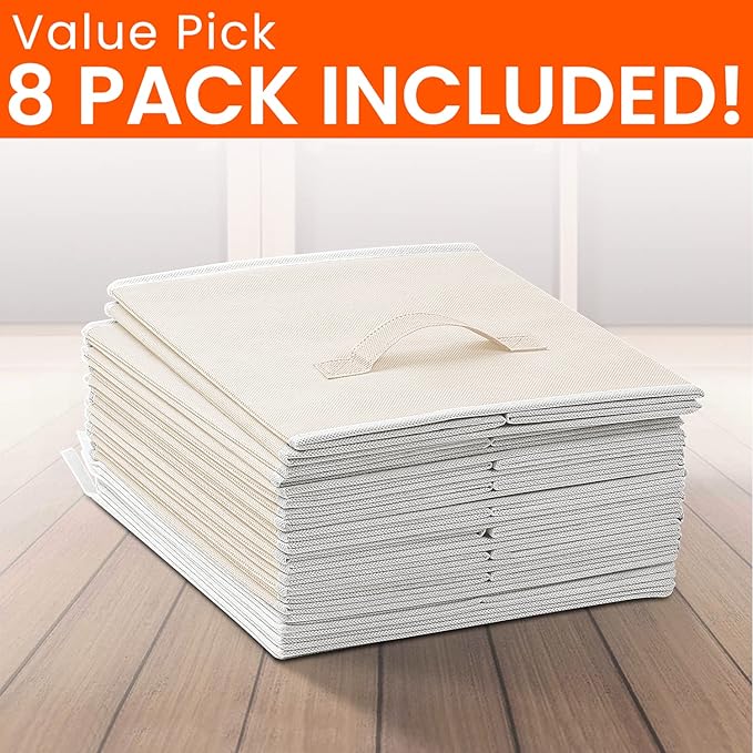 Criusia Storage Cubes - 11 Inch Heavy Duty Fabric Storage Bins for Shelves Closet Cube Organizer - 8 Pack Collapsible Cube Storage Bins Baskets for Clothes Blankets Toys - Nursery Organization (Beige) - Image 8