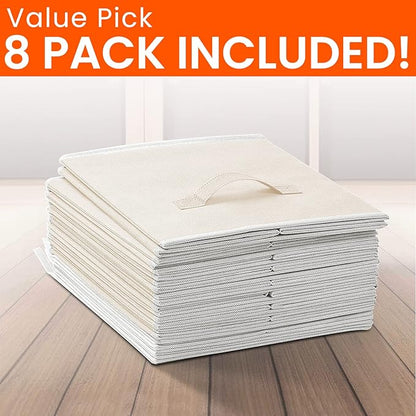Criusia Storage Cubes - 11 Inch Heavy Duty Fabric Storage Bins for Shelves Closet Cube Organizer - 8 Pack Collapsible Cube Storage Bins Baskets for Clothes Blankets Toys - Nursery Organization (Beige) - Image 8